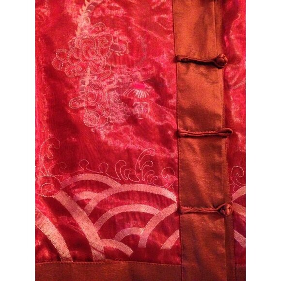 Garnet Red Organza Fabric Over Embroidered Satin Mandarin Jacket. Sz: S - Picture 3 of 5